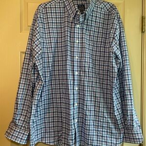 JoS. A. Banks Long Sleeve Men's Blue Plaid Button-Down Shirt w/Pocket, Size XXL